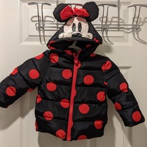 Disney Minnie Mouse Puffer Jacket Toddler Size 2 Black/Red with Fleece Lining